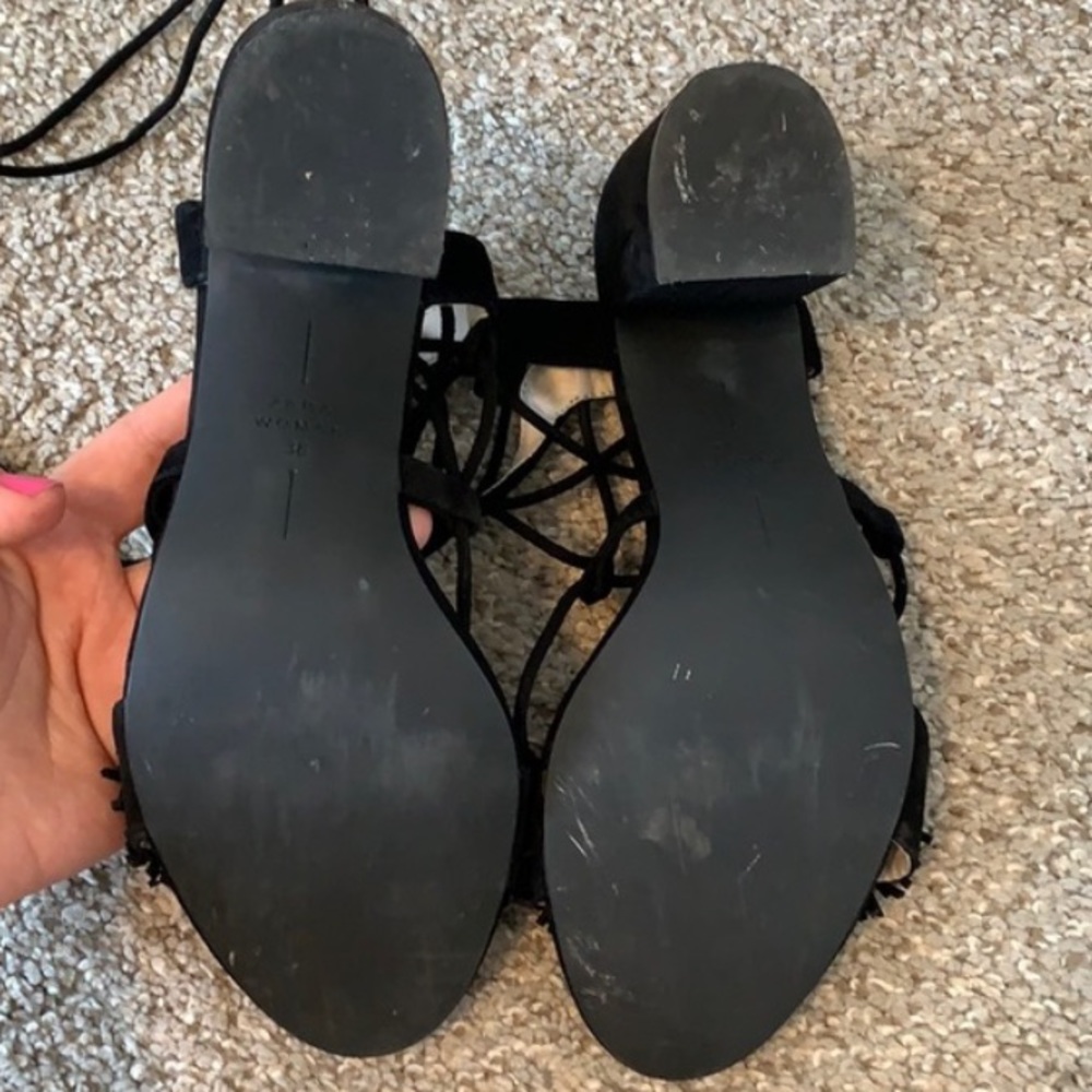 Zara Leather Lace Up Sandals With Chunky Heel - Picture 8 of 10